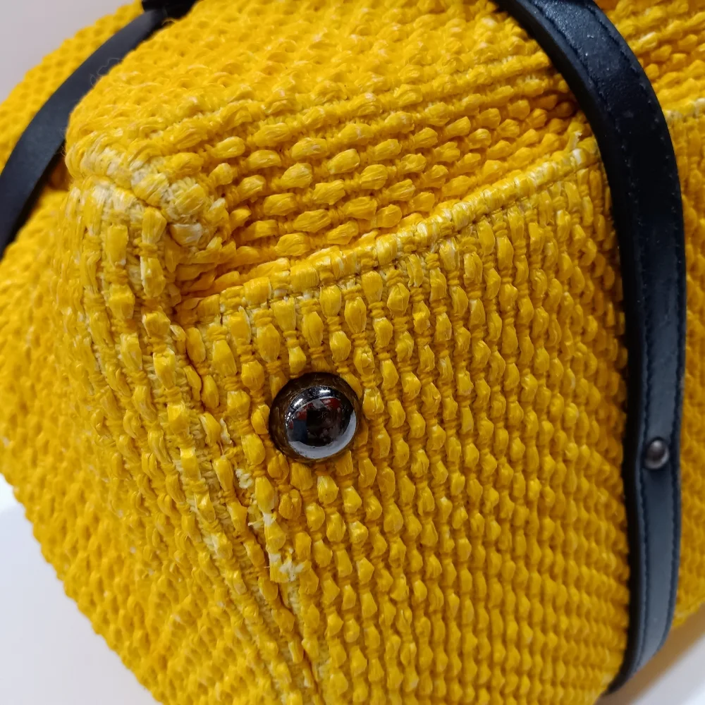 ALMI Bag Italian Nubby Textured Fabric with Genuine Black Leather Trim & Straps
